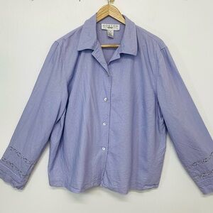 Norton Studio Linen Blend Blouse 1X  Purple Lilac Button Up Long Sleeve Travel